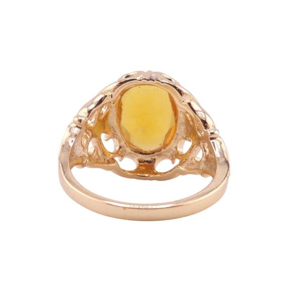 Faceted Oval Topaz 4 Prong Filigree Gold Plated Ring - Size 8 Pre-Owned - Picture 4 of 5